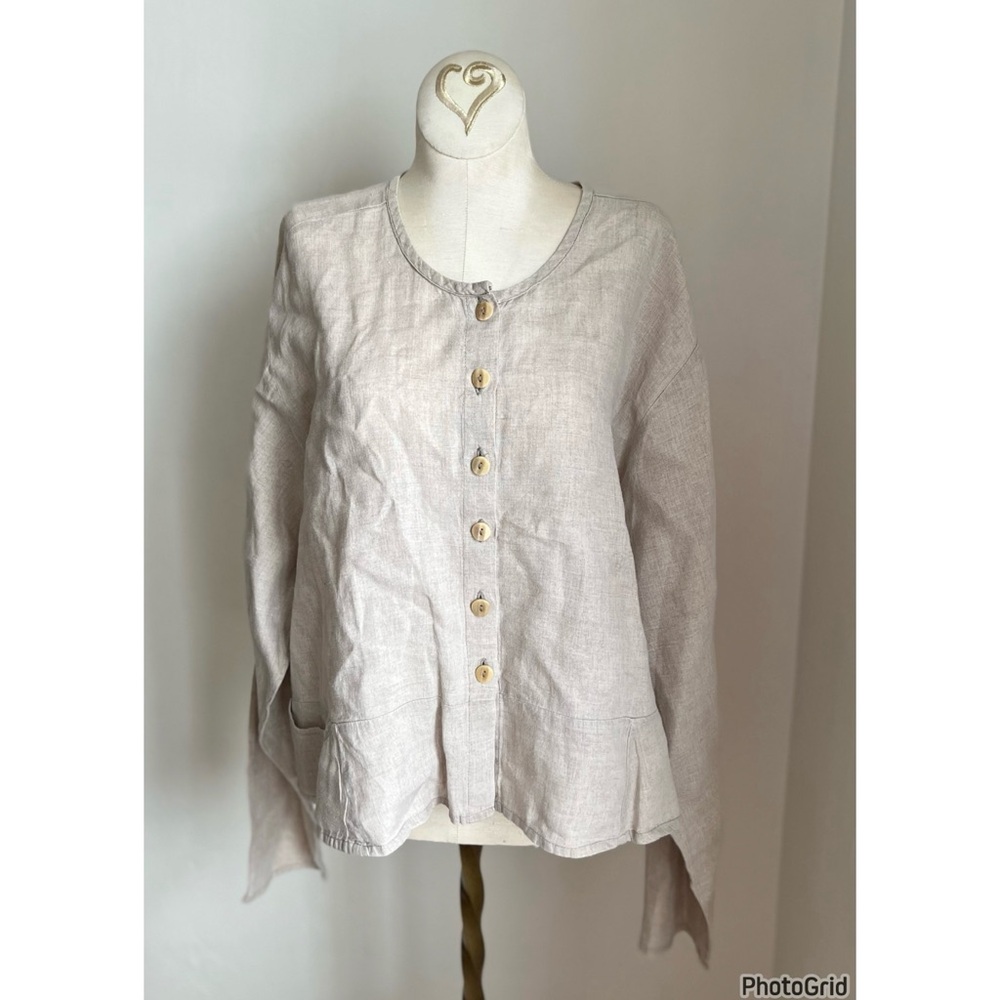 FLAX Linen Oatmeal Shirt Jacket Large - Picture 2 of 7